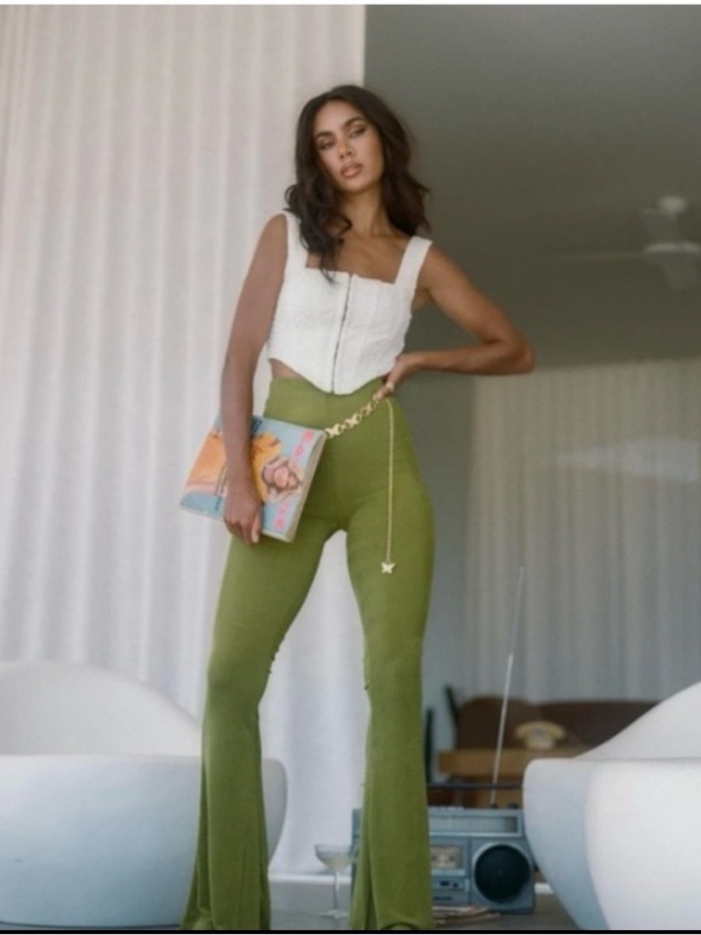 Princess Polly Olive High-Rise Boogie Flare Pants - elastic waist - Y2K Pop